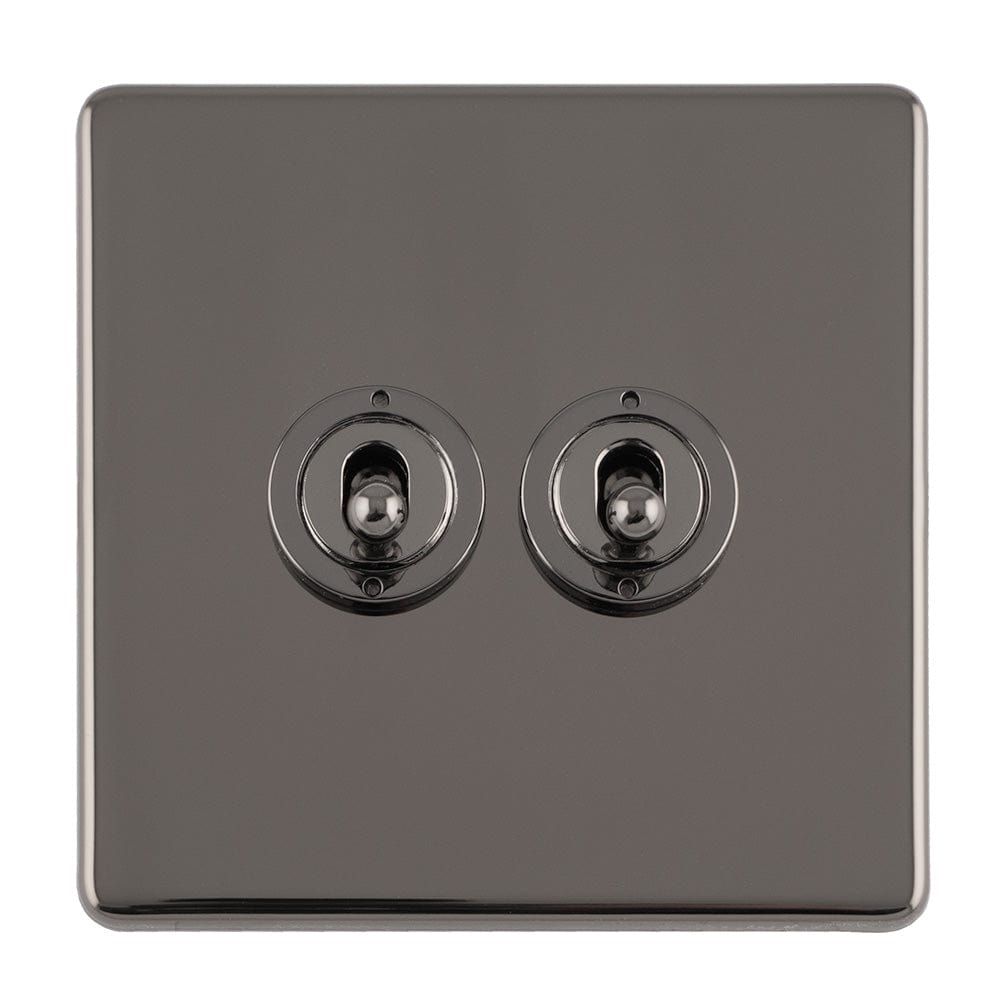 EuroLite Electrical Black Nickel / 2 GANG 10AMP 2WAY TOGGLE SWITCH BLACK NICKEL PLATE / (With Black Trim) Eurolite Concealed 3mm 2 Gang 10Amp 2Way Toggle Switch Black Nickel Plate - Black Nickel (With Black Trim)