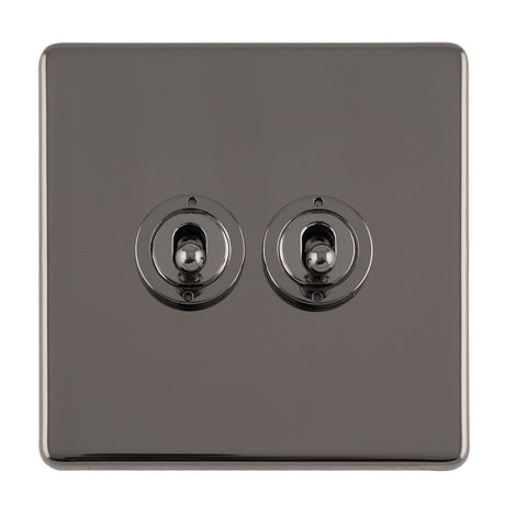 EuroLite Electrical Black Nickel / 2 GANG 10AMP 2WAY TOGGLE SWITCH BLACK NICKEL PLATE / (With Black Trim) Eurolite Concealed 3mm 2 Gang 10Amp 2Way Toggle Switch Black Nickel Plate - Black Nickel (With Black Trim)