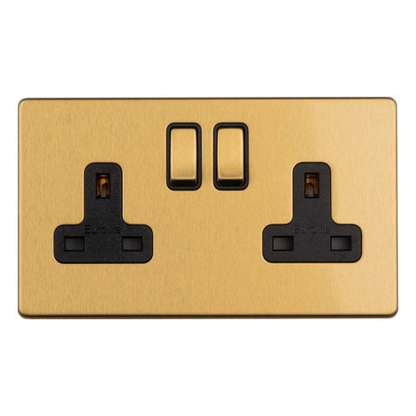 EuroLite Electrical Satin Brass / 2 Gang 13Amp Switched Socket / (With Black Trim) Eurolite Concealed 3mm 2 Gang 13Amp Switched Socket - Satin Brass