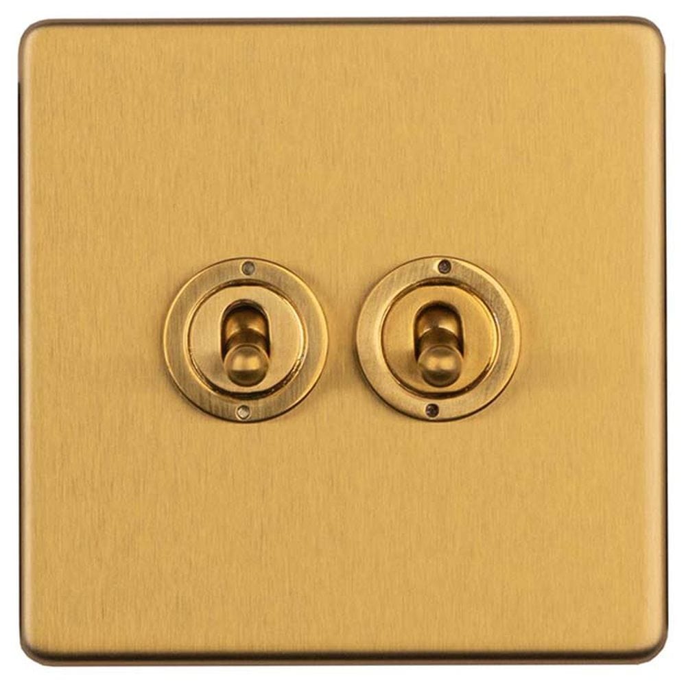 EuroLite Electrical Satin Brass / 2 Gang 2 Way Toggle Switch / (With Black Trim) Eurolite Concealed 3mm 2 Gang 2 Way Toggle Switch - Satin Brass