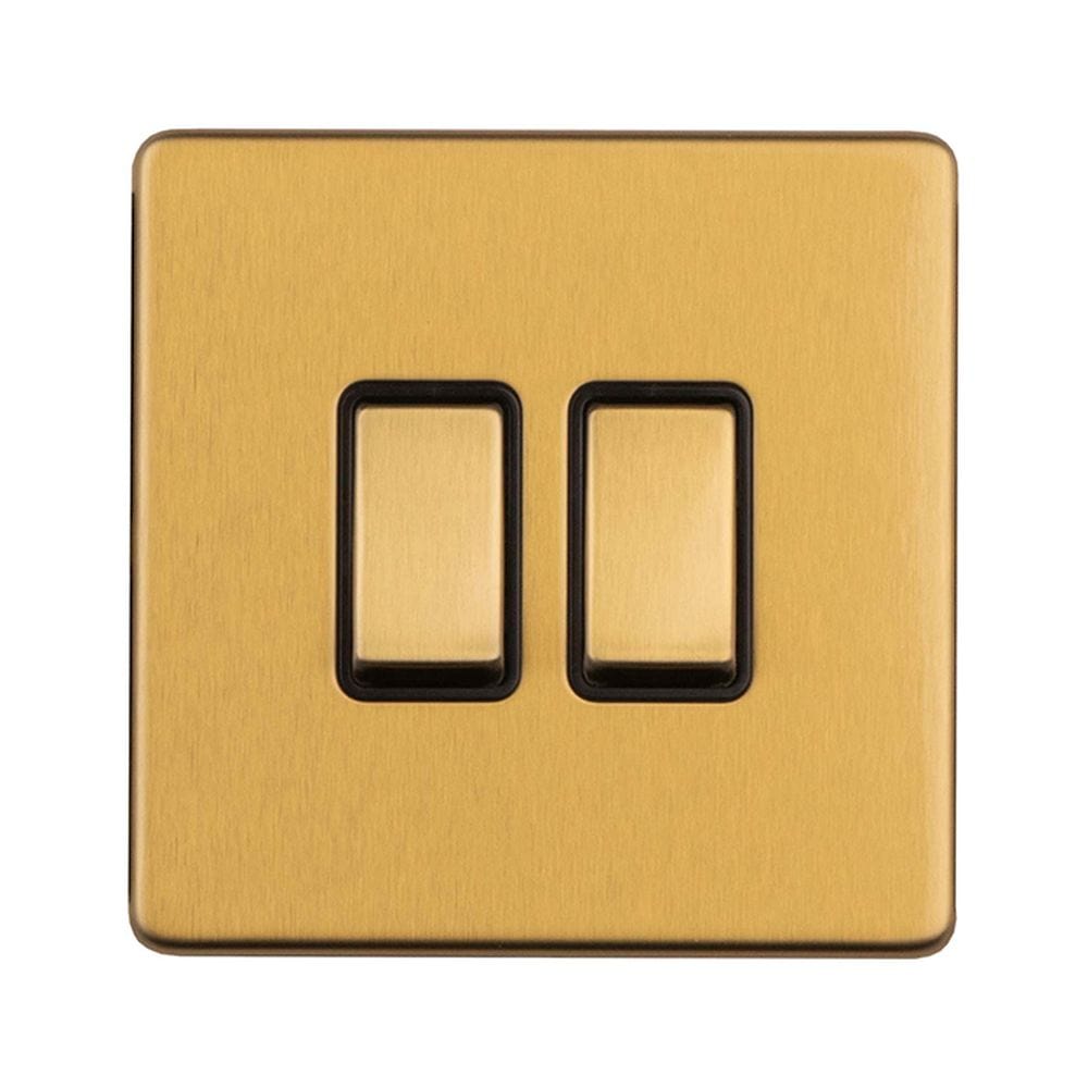 EuroLite Electrical Satin Brass / 2 Gang 2Way Switch / (With Black Trim) Eurolite Concealed 3mm 2 Gang 2Way Switch - Satin Brass