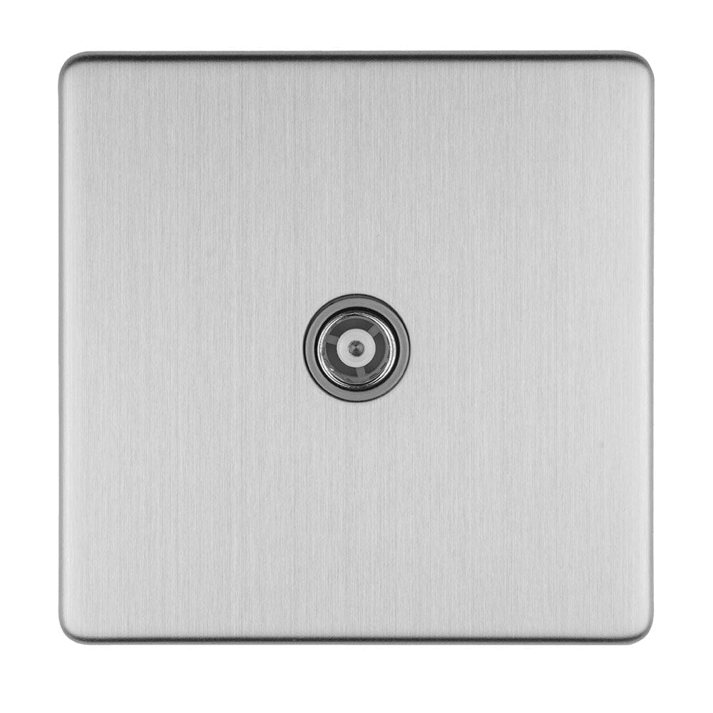 EuroLite Electrical Stainless Steel / 1 GANG ISOLATED TV FLAT CONCEALED SATIN STAINLESS PLATE / (With Grey Trim) Eurolite Concealed 3mm 2 Gang Isolated Tv - Stainless Steel (With Grey Trim)