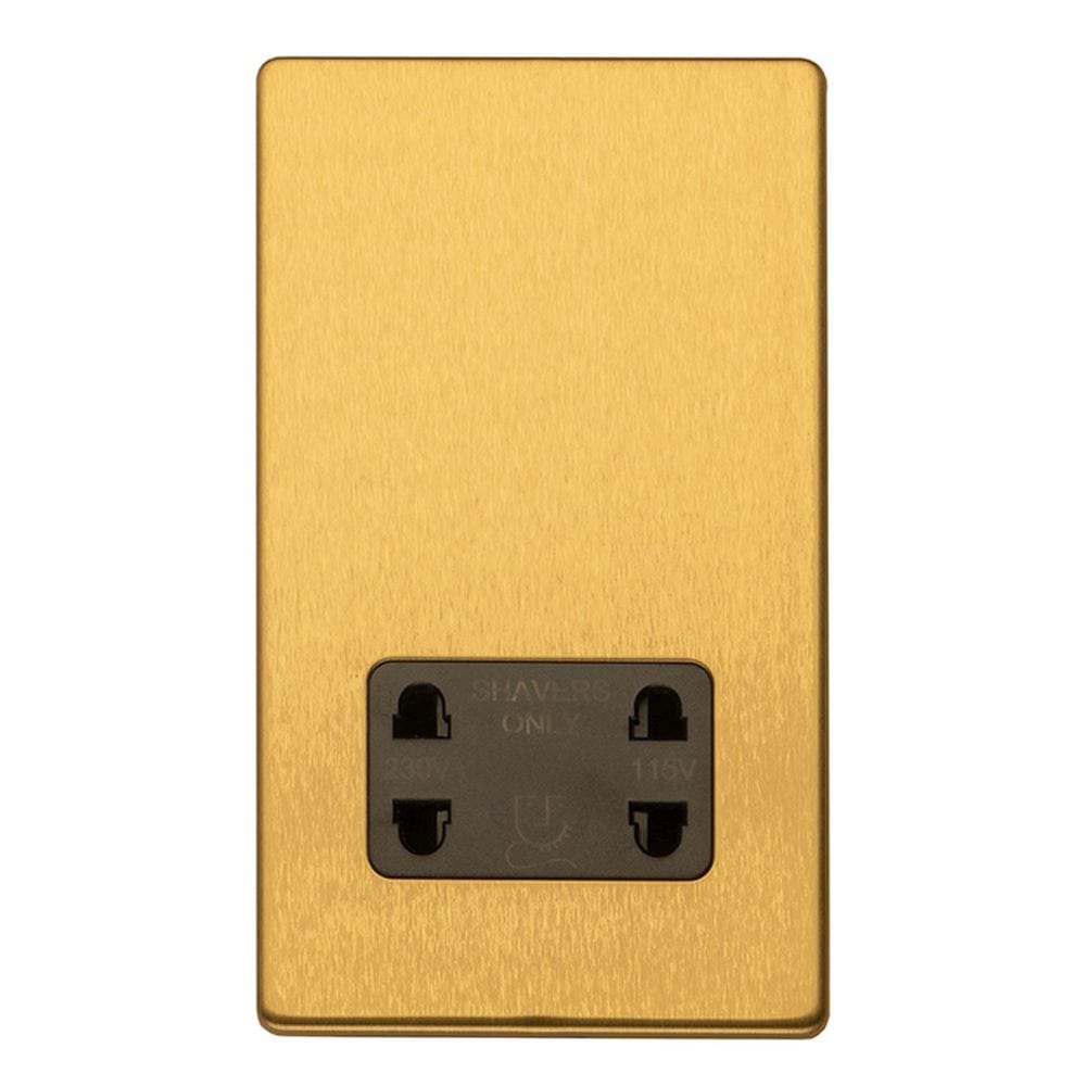 EuroLite Electrical Satin Brass / 2 Gang Shaver socket / (With Black Trim) Eurolite Concealed 3mm 2 Gang Shaver socket - Satin Brass