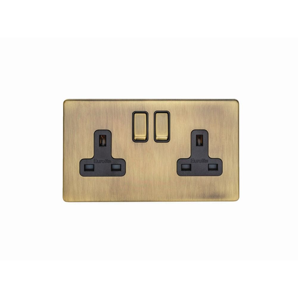 EuroLite Electrical Antique Brass / 2 Gang Socket / (With Black Trim) Eurolite Concealed 3mm 2 Gang Socket - Antique Brass (With Black Trim)
