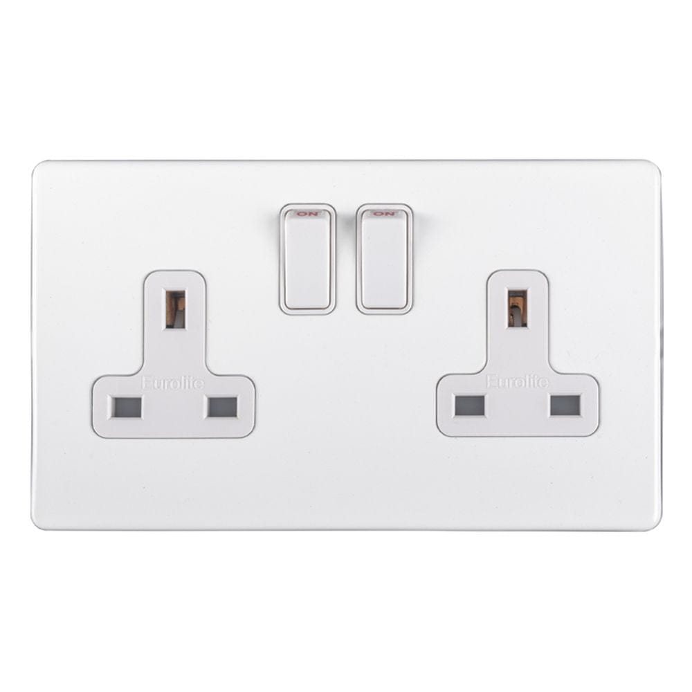 EuroLite Electrical Matt White / 2 Gang Socket / (With White Trim) Eurolite Concealed 3mm 2 Gang Socket - White (With White Trim)