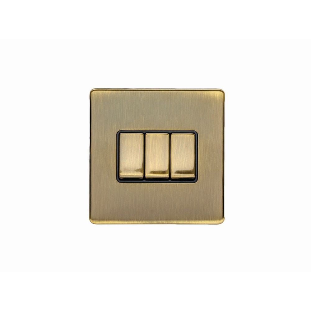 EuroLite Electrical Antique Brass / 3 Gang Switch / (With Black Trim) Eurolite Concealed 3mm 3 Gang Switch - Antique Brass (With Black Trim)