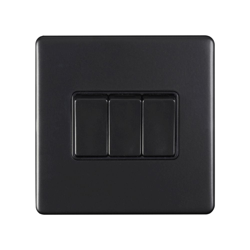 EuroLite Electrical Matt Black / 3 Gang Switch / (With Black Trim) Eurolite Concealed 3mm 3 Gang Switch - Matt Black (With Black Trim)
