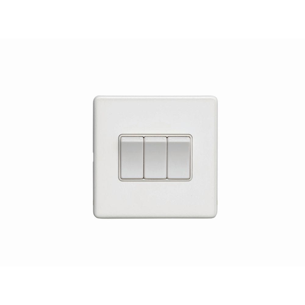 EuroLite Electrical Matt White / 3 Gang Switch / (With White Trim) Eurolite Concealed 3mm 3 Gang Switch - White (With White Trim)