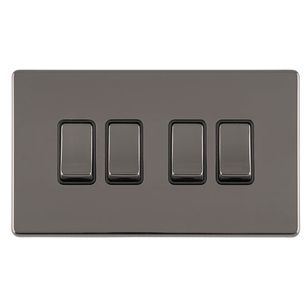 EuroLite Electrical Black Nickel / 4 GANG 10AMP 2WAY SWITCH FLAT CONCEALED BLACK NICKEL PLATE MATCHING ROCKERS / (With Black Trim) Eurolite Concealed 3mm 4 Gang 10Amp 2Way Switch - Black Nickel (With Black Trim)