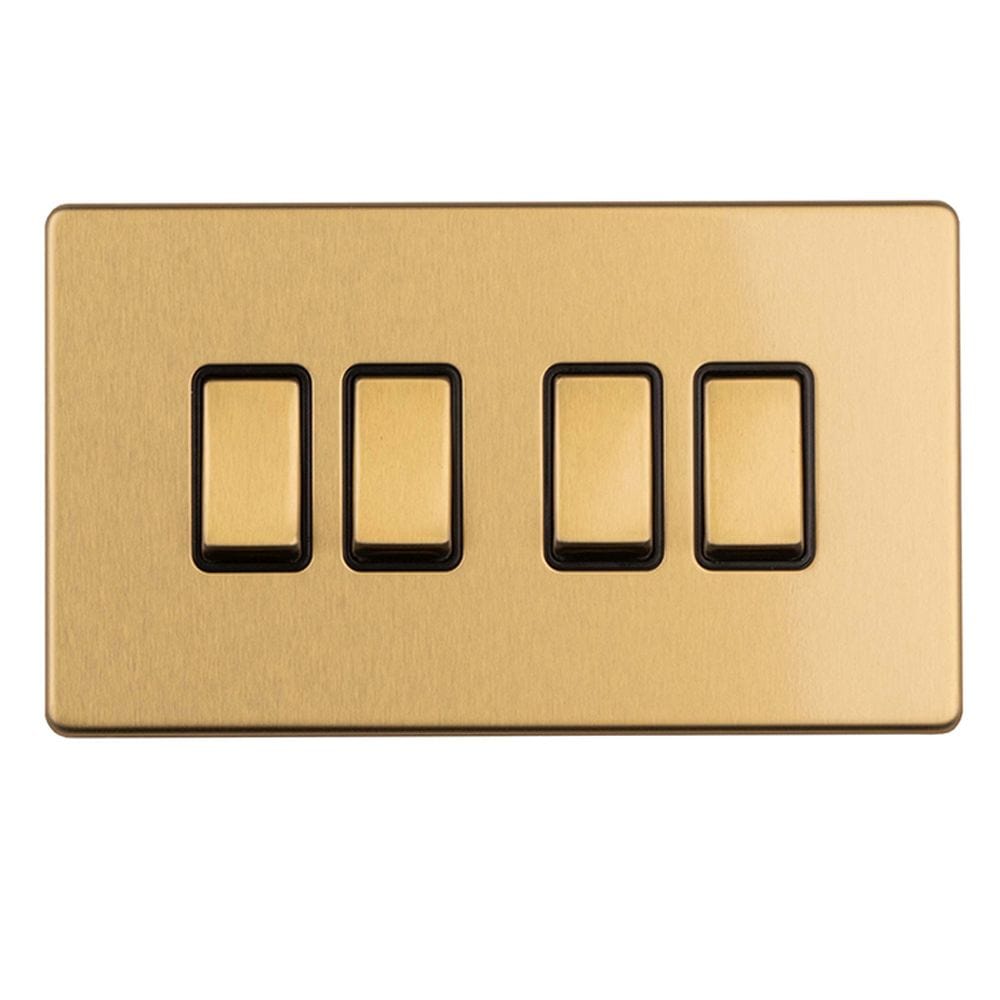 EuroLite Electrical Satin Brass / 4 gang 2Way Switch / (With Black Trim) Eurolite Concealed 3mm 4 gang 2Way Switch - Satin Brass