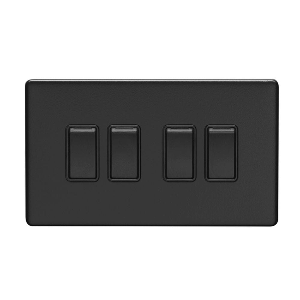 EuroLite Electrical Matt Black / 4 Gang Switch / (With Black Trim) Eurolite Concealed 3mm 4 Gang Switch - Matt Black (With Black Trim)