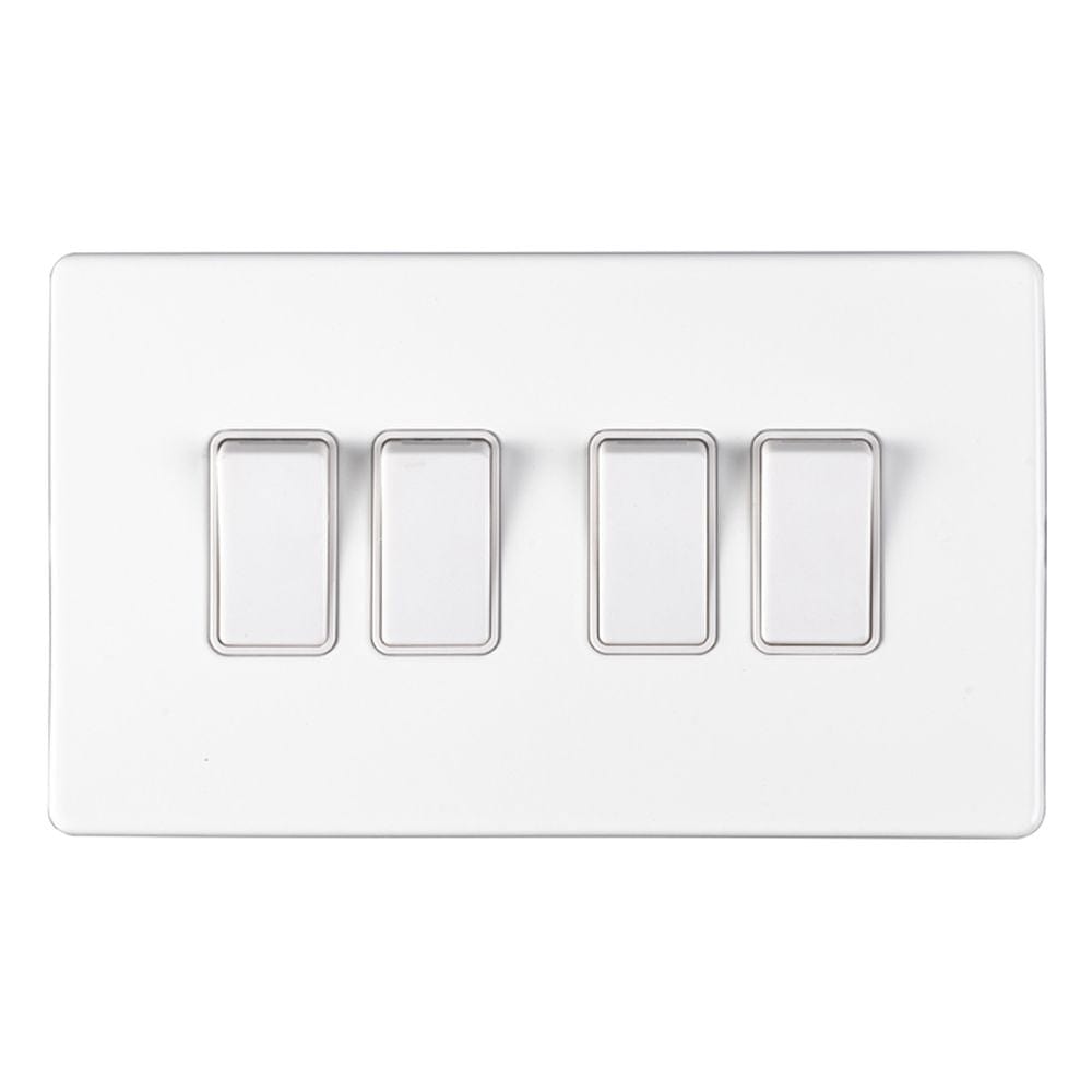 EuroLite Electrical Matt White / 4 Gang Switch / (With White Trim) Eurolite Concealed 3mm 4 Gang Switch - White (With White Trim)
