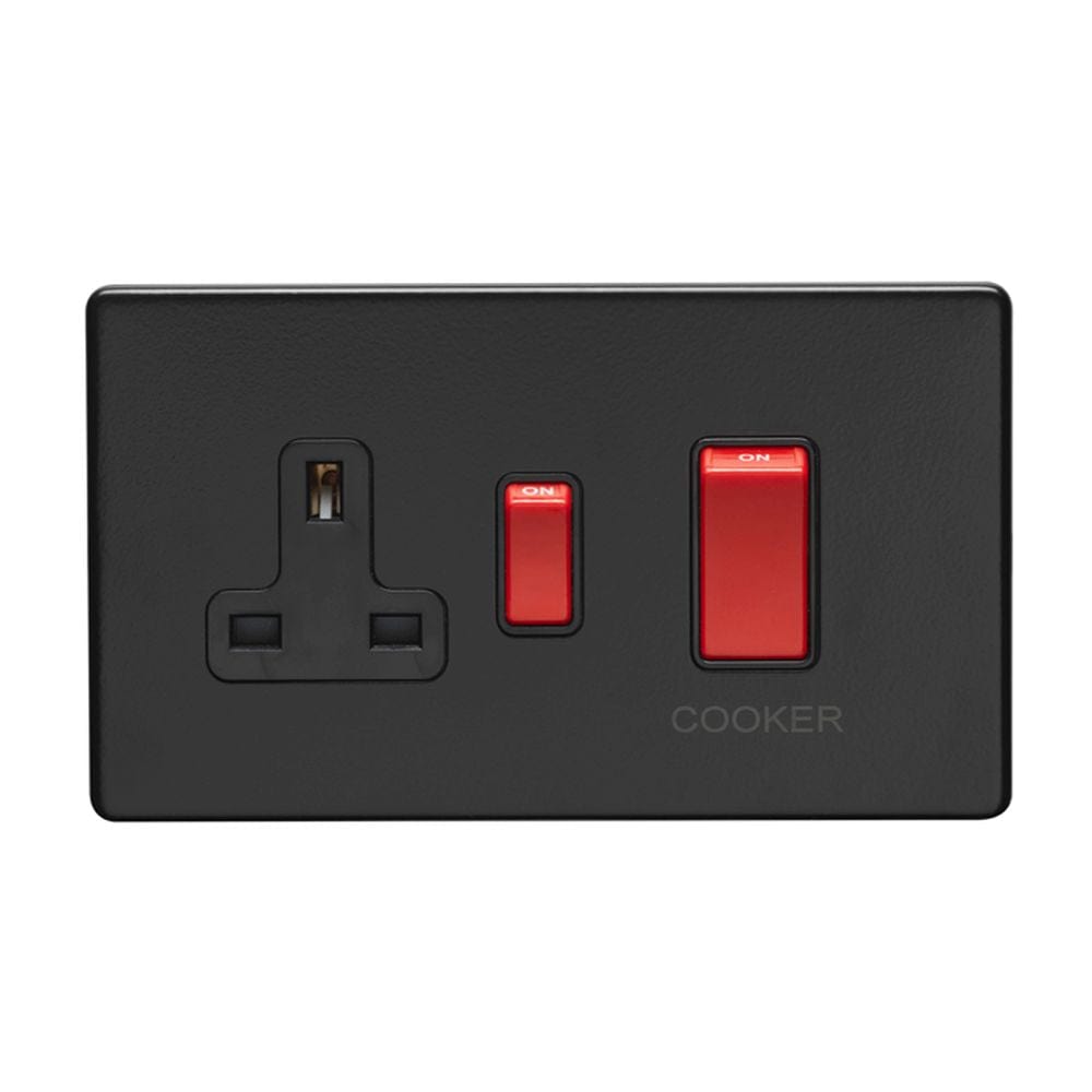 EuroLite Electrical Matt Black / 45Amp Switch with a socket / (With Black Trim) Eurolite Concealed 3mm 45Amp Switch with a socket - Matt Black (With Black Trim)