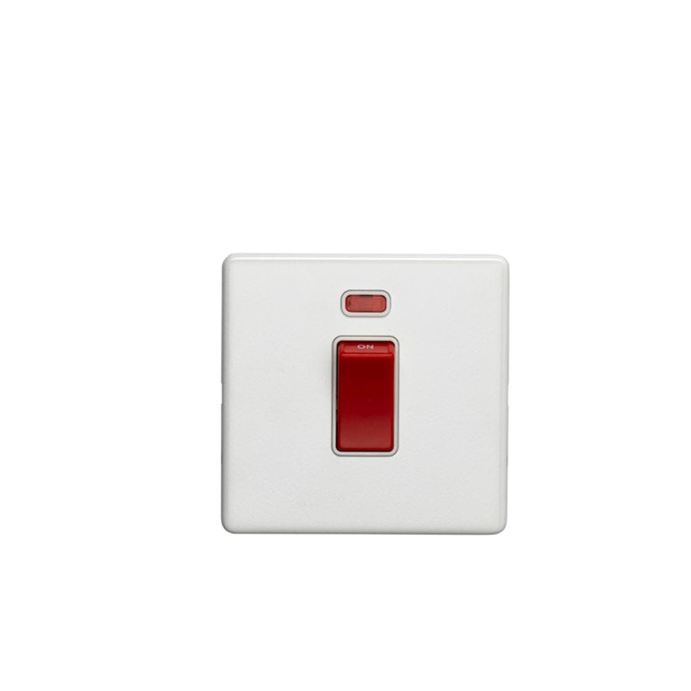 EuroLite Electrical Matt White / 45Amp Switch with Neon Indicator / (With White Trim) Eurolite Concealed 3mm 45Amp Switch with Neon Indicator - White (With White Trim)
