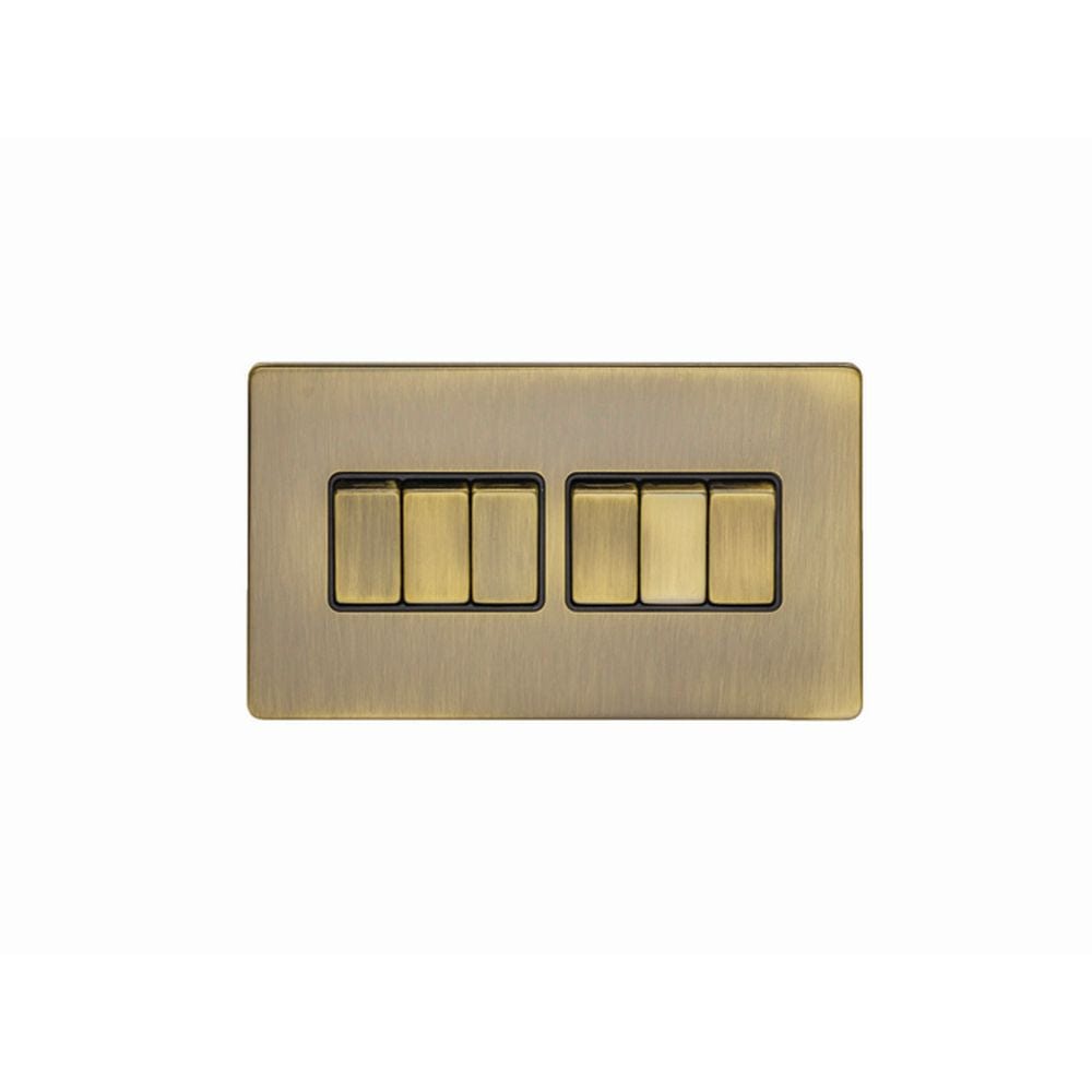 EuroLite Electrical Antique Brass / 6 Gang Switch / (With Black Trim) Eurolite Concealed 3mm 6 Gang Switch - Antique Brass (With Black Trim)