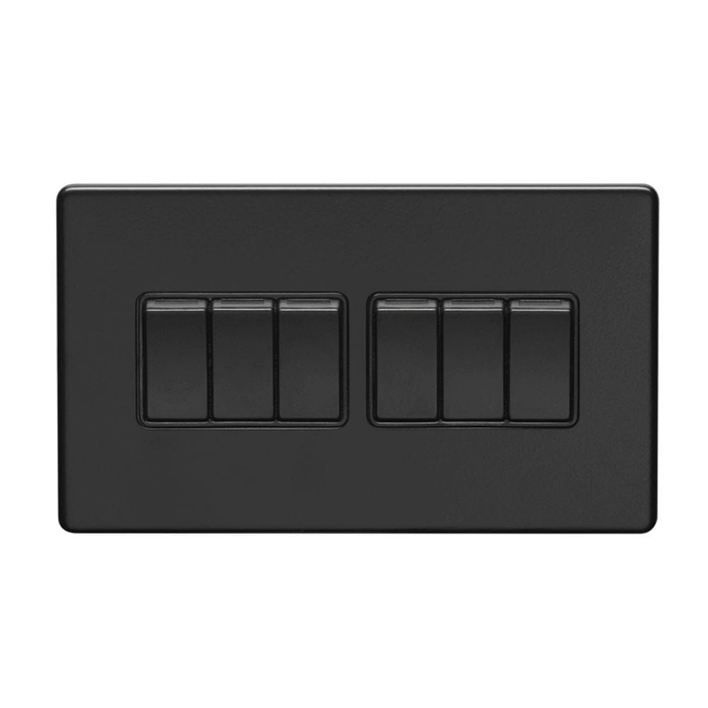 EuroLite Electrical Matt Black / 6 Gang Switch / (With Black Trim) Eurolite Concealed 3mm 6 Gang Switch - Matt Black (With Black Trim)