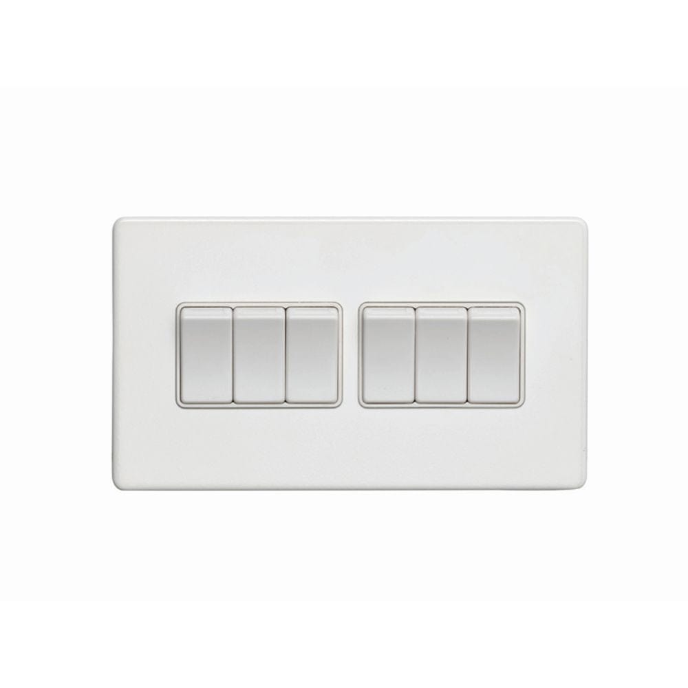 EuroLite Electrical Matt White / 6 Gang Switch / (With White Trim) Eurolite Concealed 3mm 6 Gang Switch - White (With White Trim)