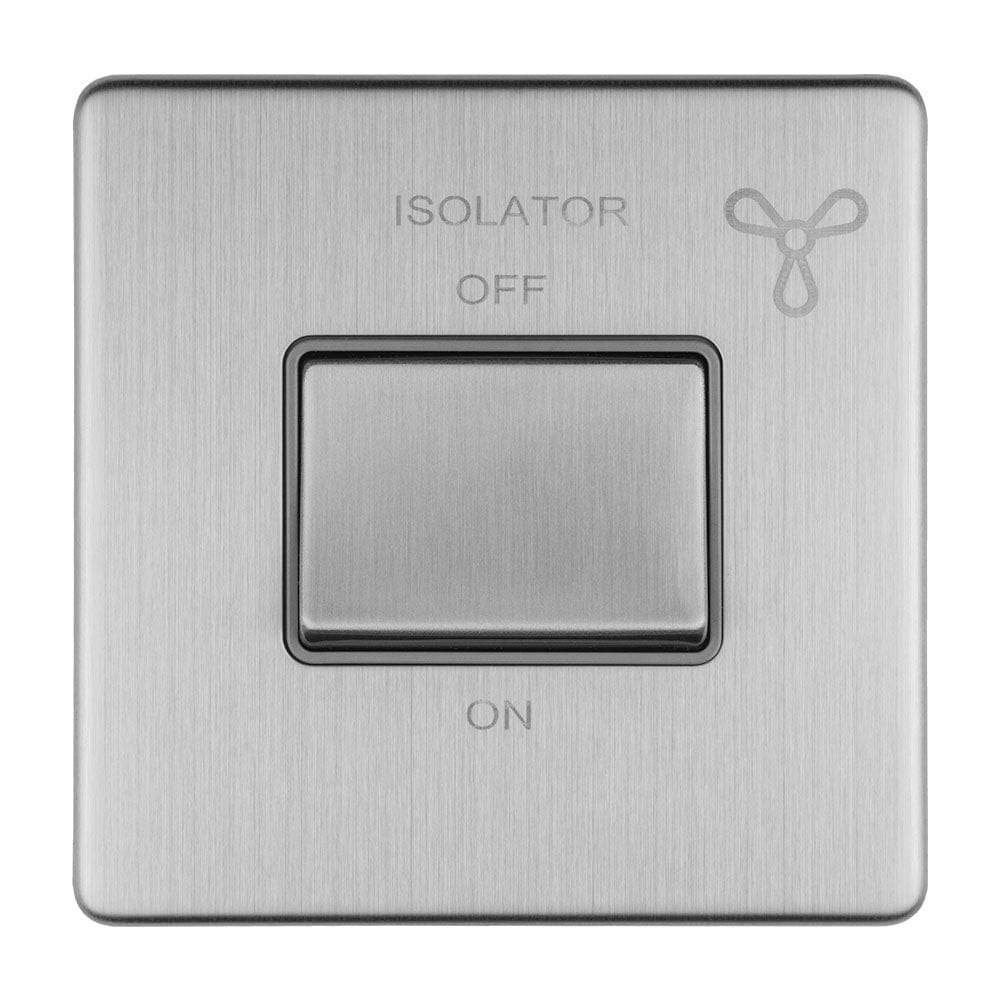 EuroLite Electrical Stainless Steel / 6AMP FAN ISOLATOR SWITCH FLAT CONCEALED SATIN STAINLESS PLATE MATCHING SWITCH / (With Matching Trim) Eurolite Concealed 3mm 6Amp Fan Isolator Switch - Stainless Steel (With Matching Trim)