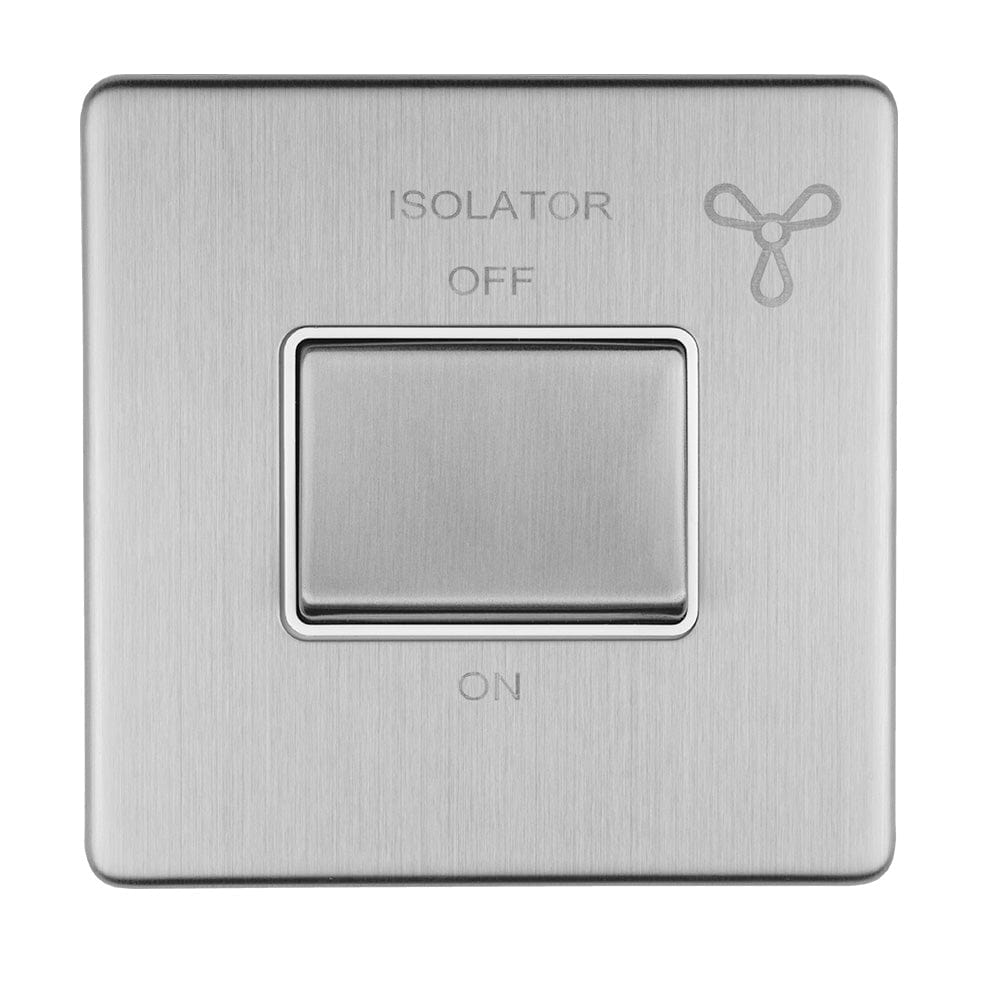 EuroLite Electrical Stainless Steel / 6AMP FAN ISOLATOR SWITCH FLAT CONCEALED SATIN STAINLESS PLATE MATCHING SWITCH / (With Matching Trim) Eurolite Concealed 3mm 6Amp Fan Isolator Switch - Stainless Steel (With Matching Trim)