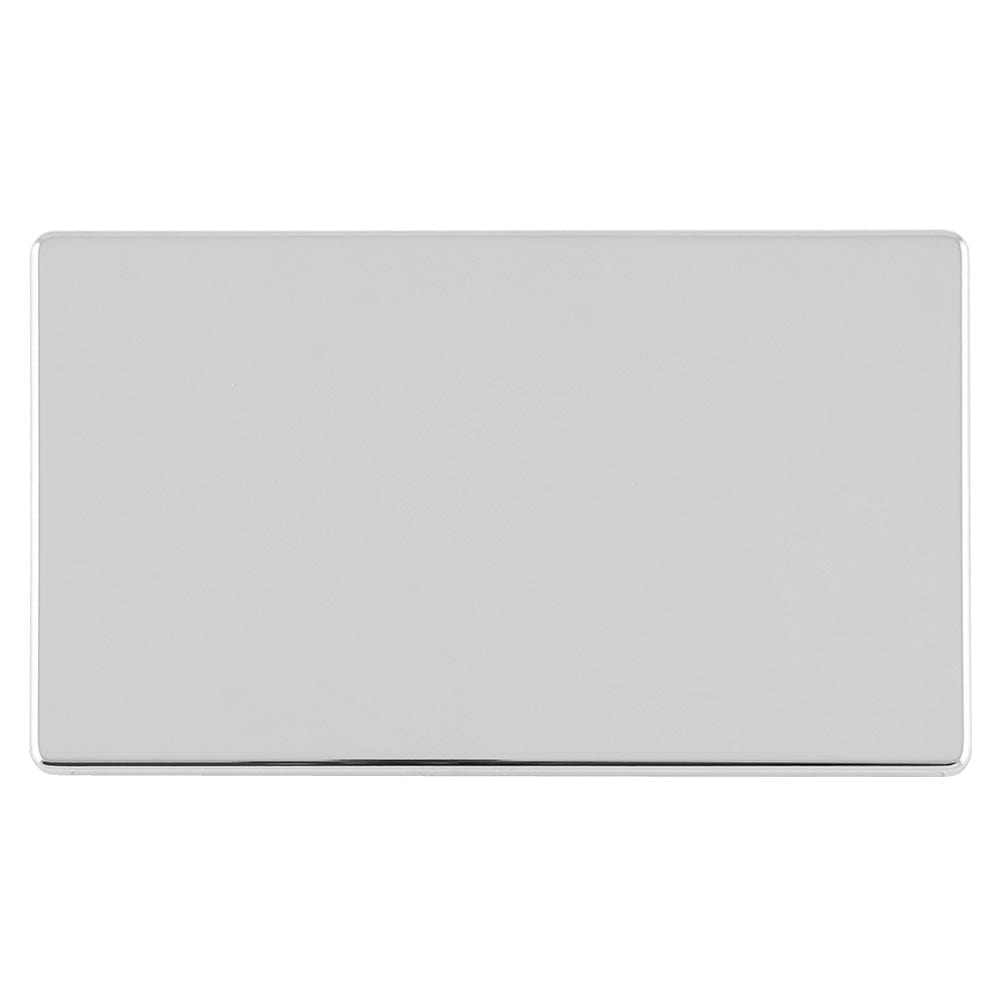 EuroLite Electrical Polished Chrome / DOUBLE BLANK FLAT CONCEALED POLISHED CHROME PLATE / (With White Trim) Eurolite Concealed 3mm Double Blank - Polished Chrome (With White Trim)