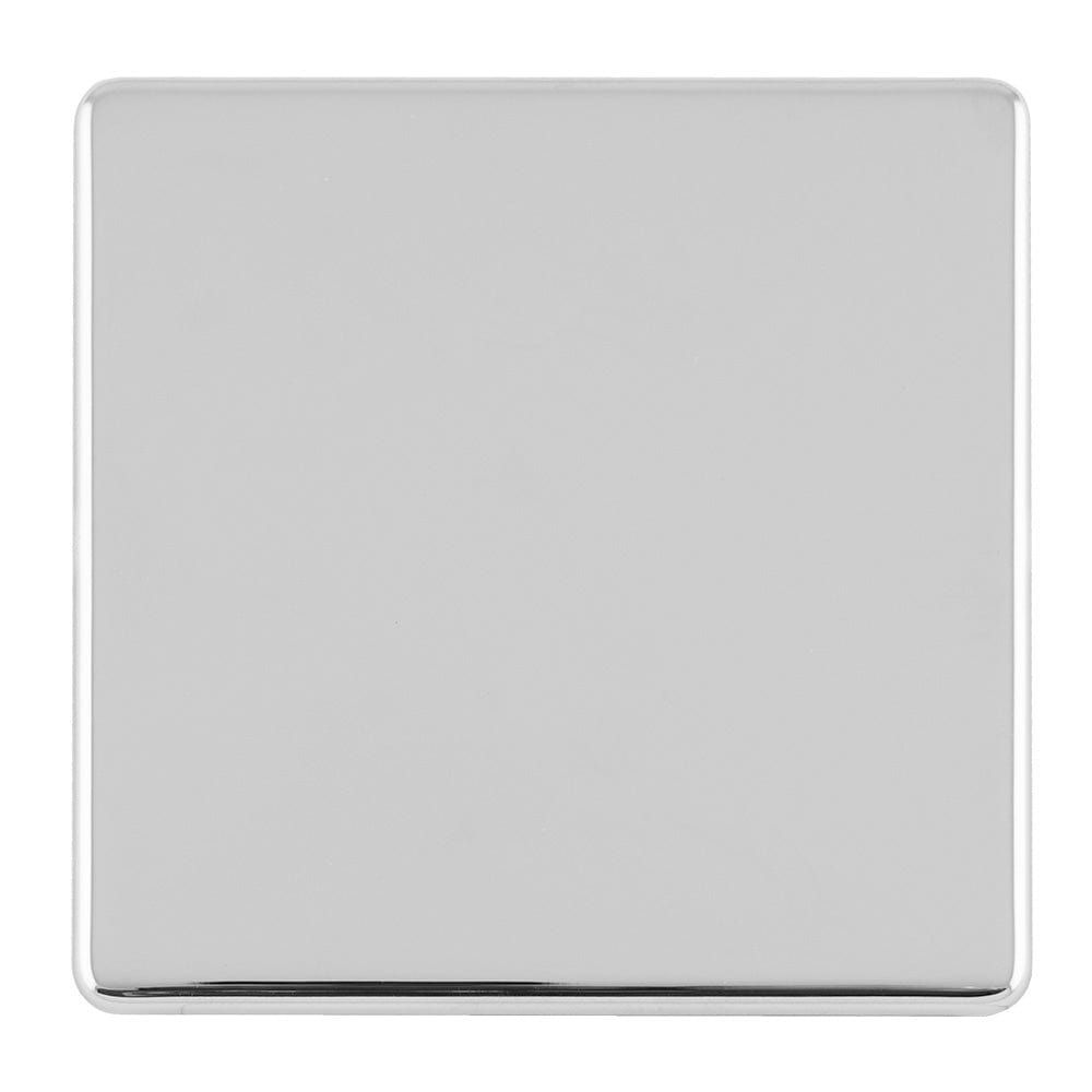 EuroLite Electrical Polished Chrome / SINGLE BLANK FLAT CONCEALED POLISHED CHROME PLATE / (With White Trim) Eurolite Concealed 3mm Single Blank - Polished Chrome (With White Trim)