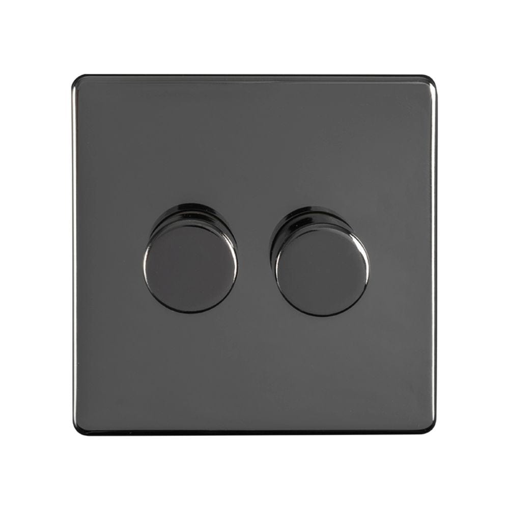 EuroLite Electrical Black Nickel / 2 Gang Led Push On Off 2Way Dimmer Flat Concealed Black Nickel Plate / (With Black Trim) Eurolite Concealed 6mm 2 Gang Dimmer - Black Nickel (With Black Trim)
