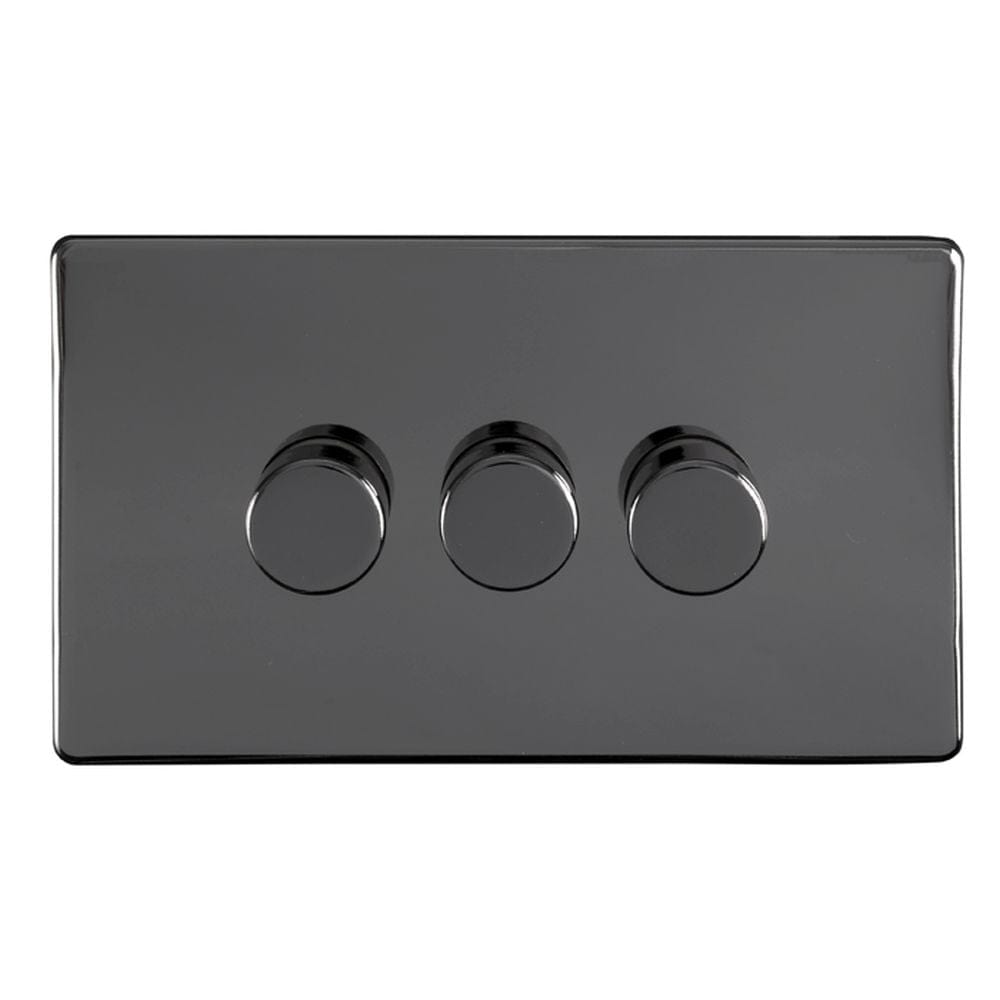 EuroLite Electrical Black Nickel / 3 Gang Led Push On Off 2Way Dimmer Flat Concealed Black Nickel Plate / (With Black Trim) Eurolite Concealed 6mm 3 Gang Dimmer - Black Nickel (With Black Trim)