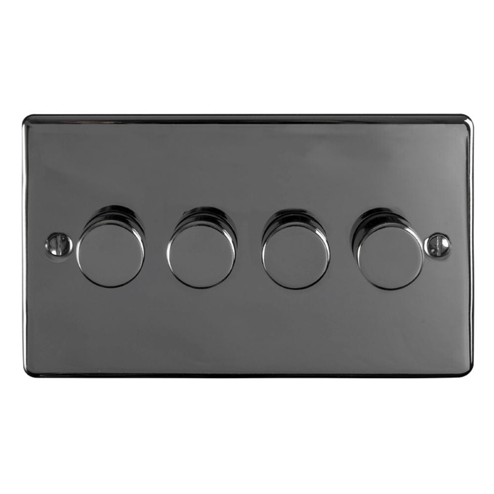 EuroLite Electrical Black Nickel / 4 Gang Led Push On Off 2Way Dimmer Flat Concealed Black Nickel Plate / (With Black Trim) Eurolite Concealed 6mm 4 Gang Dimmer - Black Nickel (With Black Trim)