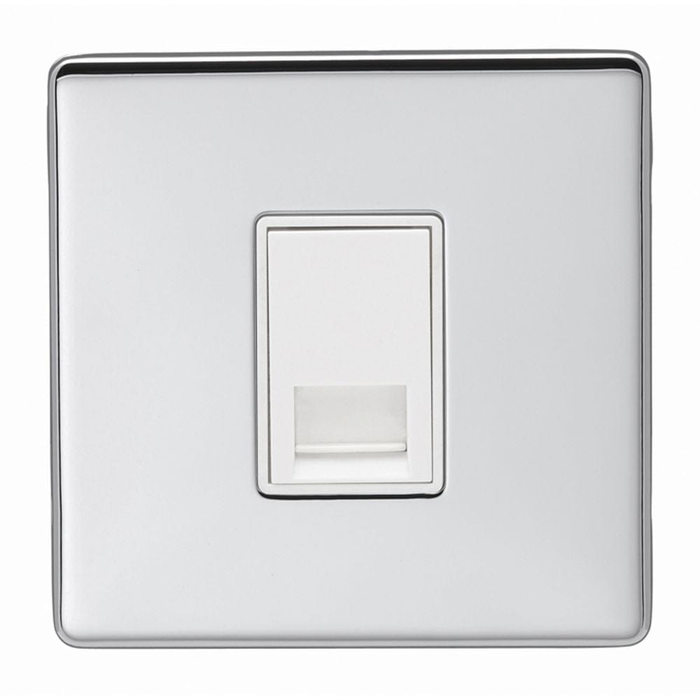 EuroLite Electrical Polished Chrome / Telephone Slave / (With White Trim) Eurolite Concealed 6mm Telephone Slave - Polished Chrome (With White Trim)