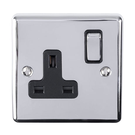 EuroLite Electrical Polished Chrome / 1 Gang Socket / (With Black Trim) Eurolite Enhance Decorative 1 Gang Socket - Polished Chrome (With Black Trim)