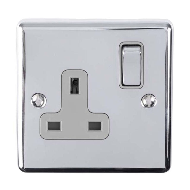 EuroLite Electrical Polished Chrome / 1 Gang Socket / (With GREY Trim) Eurolite Enhance Decorative 1 Gang Socket - Polished Chrome (With Grey Trim)