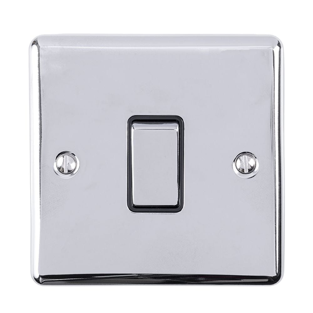 EuroLite Electrical Polished Chrome / 1 Gang Switch / (With Black Trim) Eurolite Enhance Decorative 1 Gang Switch - Polished Chrome (With Black Trim)