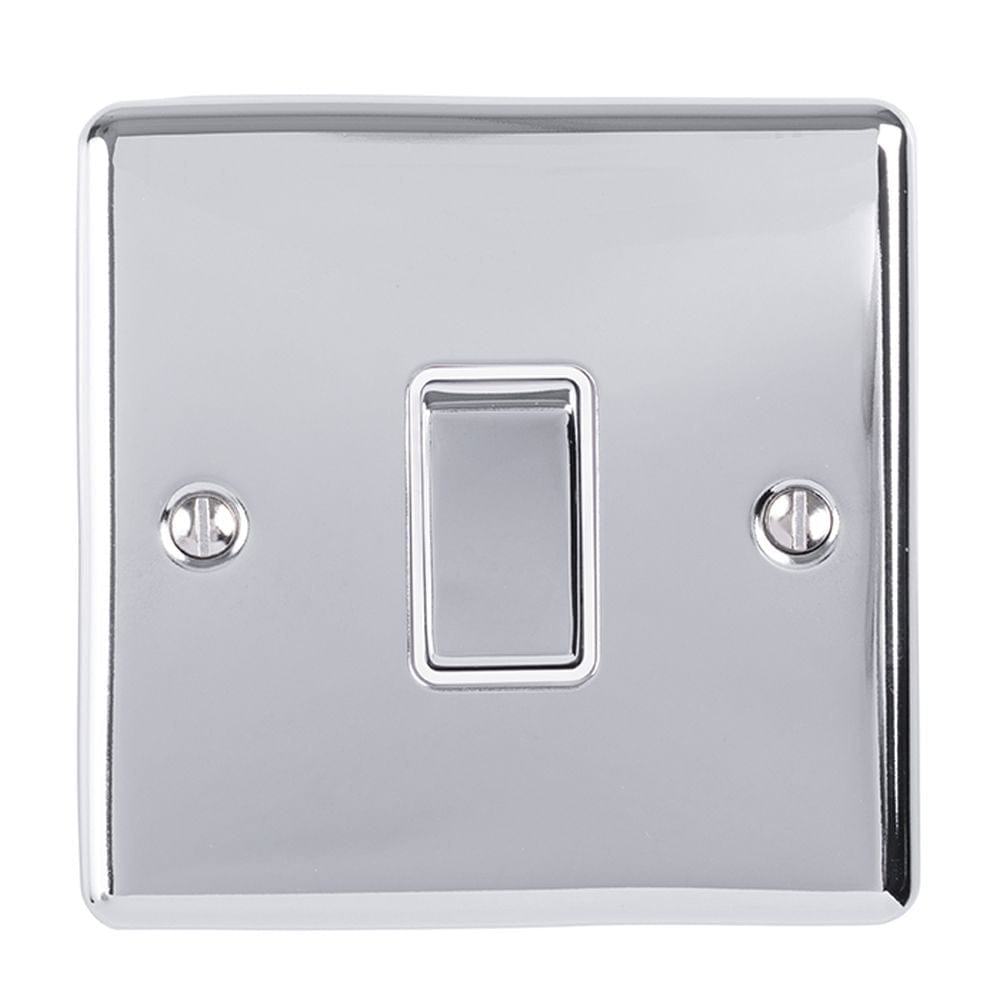 EuroLite Electrical Polished Chrome / 1 Gang Switch / (With White Trim) Eurolite Enhance Decorative 1 Gang Switch - Polished Chrome (With White Trim)