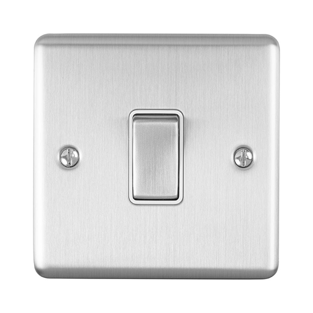 EuroLite Electrical Satin Stainless / 1 Gang Switch / (With White Trim) Eurolite Enhance Decorative 1 Gang Switch - Satin Stainless Steel (With White Trim)