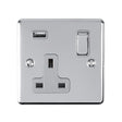 EuroLite Electrical Polished Chrome / 1 Gang USB Socket / (With GREY Trim) Eurolite Enhance Decorative 1 Gang USB Socket - Polished Chrome (With Grey Trim)