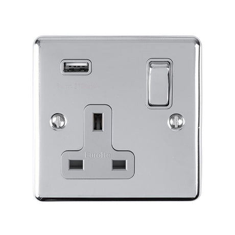 EuroLite Electrical Polished Chrome / 1 Gang USB Socket / (With GREY Trim) Eurolite Enhance Decorative 1 Gang USB Socket - Polished Chrome (With Grey Trim)