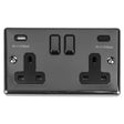 EuroLite Electrical Black Nickel / 2 Gang 13Amp Switched Socket With Usb C / (With Black Trim) Eurolite Enhance Decorative 2 Gang 13Amp Switched Socket With Usb C Black Nickel - Black Nickel (With Black Trim)