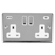 EuroLite Electrical Polished Chrome / 2 Gang 13Amp Switched Socket With Usb C / (With Rockers Trim) Eurolite Enhance Decorative 2 Gang 13Amp Switched Socket With Usb C Polished Chrome - Polished Chrome (With Rockers Trim)