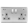 EuroLite Electrical Satin Stainless / 2 Gang 13Amp Switched Socket With Usb C / (With Rockers Trim) Eurolite Enhance Decorative 2 Gang 13Amp Switched Socket With Usb C Stainless Steel - Satin Stainless (With Rockers Trim)