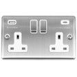 EuroLite Electrical Satin Stainless / 2 Gang 13Amp Switched Socket With Usb C / (With Rockers Trim) Eurolite Enhance Decorative 2 Gang 13Amp Switched Socket With Usb C Stainless Steel - Satin Stainless (With Rockers Trim)