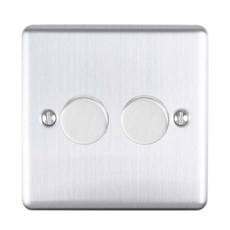 EuroLite Electrical Satin Stainless / 2 Gang Dimmer / (With Enhance Trim) Eurolite Enhance Decorative 2 Gang Dimmer - Satin Stainless Steel