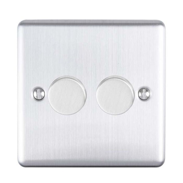EuroLite Electrical Satin Stainless / 2 Gang Dimmer / (With Enhance Trim) Eurolite Enhance Decorative 2 Gang Dimmer - Satin Stainless Steel