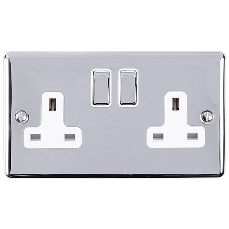 EuroLite Electrical Polished Chrome / 2 Gang Socket / (With White Trim) Eurolite Enhance Decorative 2 Gang Socket - Polished Chrome (With White Trim)