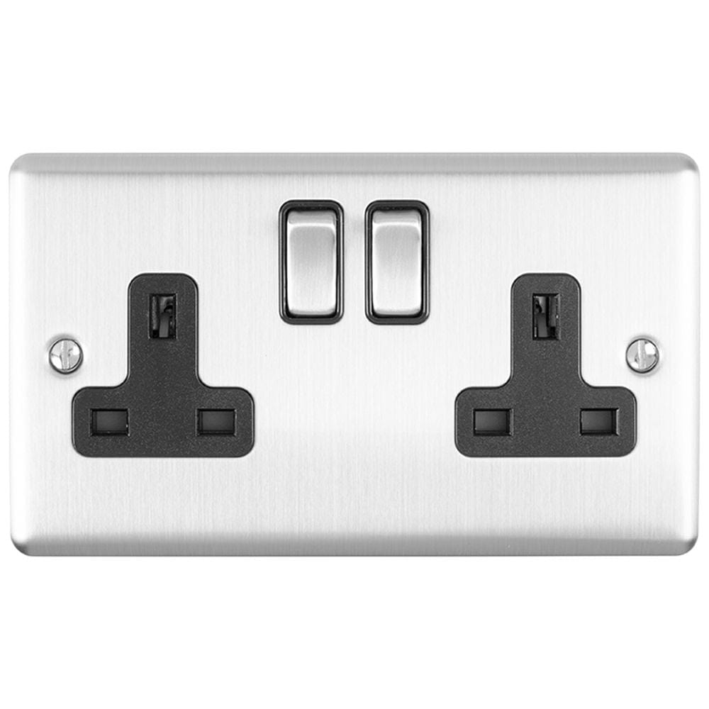 EuroLite Electrical Satin Stainless / 2 Gang Socket / (With Black Trim) Eurolite Enhance Decorative 2 Gang Socket - Satin Stainless Steel (With Black Trim)