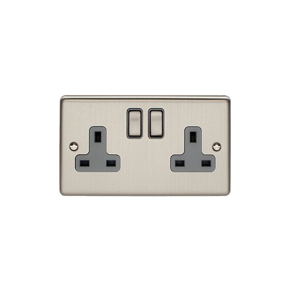 EuroLite Electrical Satin Stainless / 2 Gang Socket / (With Grey Trim) Eurolite Enhance Decorative 2 Gang Socket - Satin Stainless Steel (With Grey Trim)
