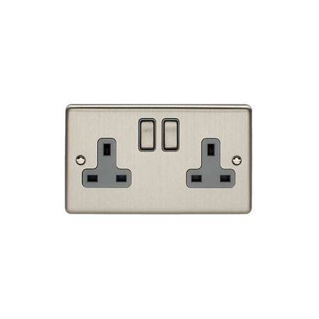 EuroLite Electrical Satin Stainless / 2 Gang Socket / (With Grey Trim) Eurolite Enhance Decorative 2 Gang Socket - Satin Stainless Steel (With Grey Trim)