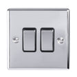 EuroLite Electrical Polished Chrome / 2 Gang Switch / (With Black Trim) Eurolite Enhance Decorative 2 Gang Switch - Polished Chrome (With Black Trim)