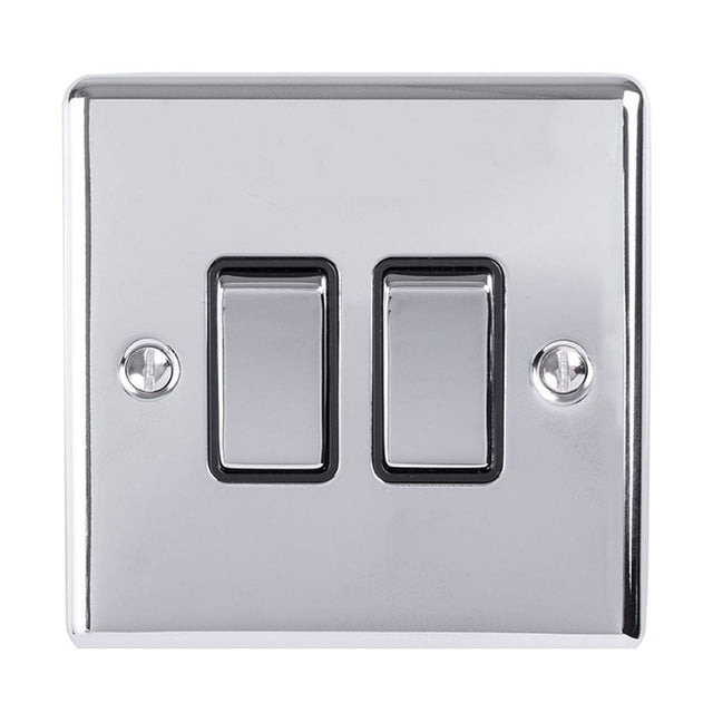 EuroLite Electrical Polished Chrome / 2 Gang Switch / (With Black Trim) Eurolite Enhance Decorative 2 Gang Switch - Polished Chrome (With Black Trim)