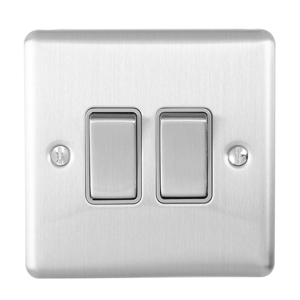 EuroLite Electrical Satin Stainless / 2 Gang Switch / (With Grey Trim) Eurolite Enhance Decorative 2 Gang Switch - Satin Stainless Steel (With Grey Trim)