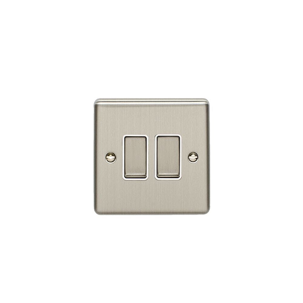 EuroLite Electrical Satin Stainless / 2 Gang Switch / (With White Trim) Eurolite Enhance Decorative 2 Gang Switch - Satin Stainless Steel (With White Trim)